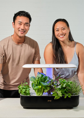 AVA Technologies Founders Valerie Song and Chase Ando with an AVA Byte Smart Garden